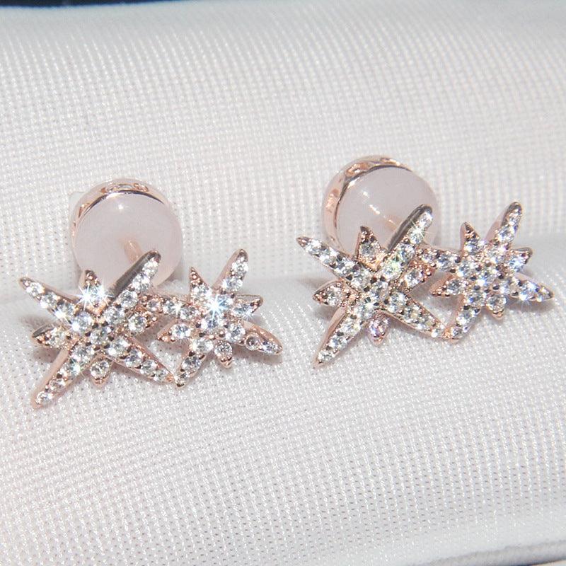 أقراط نجمة من الفضة مرصعة بالماس مزدوجEarringsمجوهرات ميون
