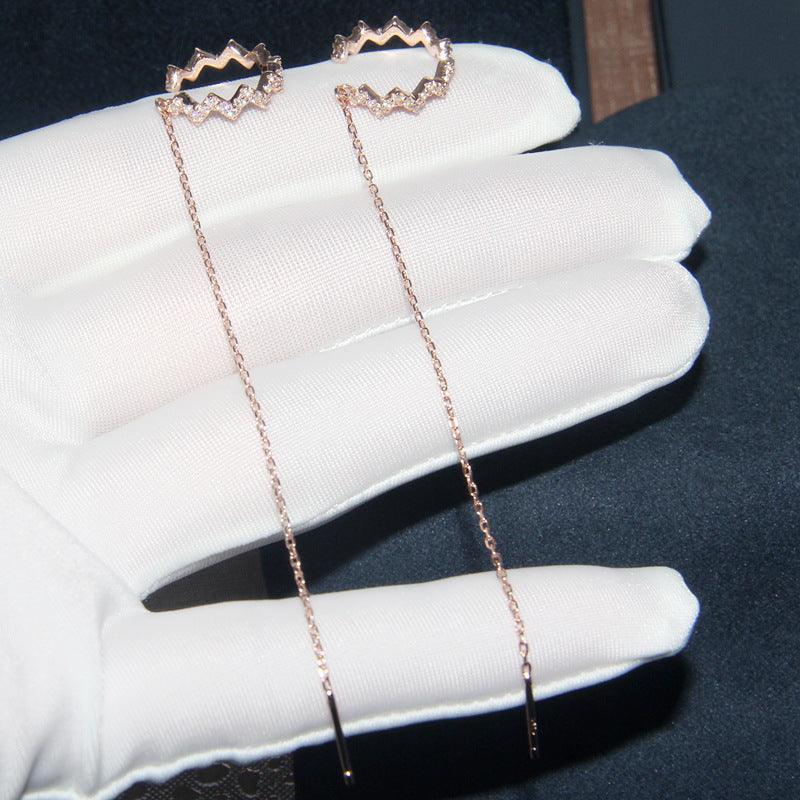 أقراط طويلة شكل موجة مائيةمرصع بالألماسEarringsمجوهرات ميون