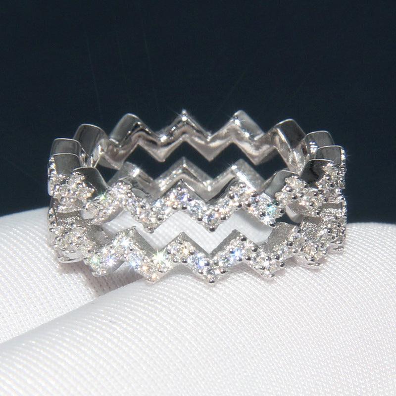 خاتم نسائي مرصع بالألماس بطبقة مزدوجةRingsمجوهرات ميون