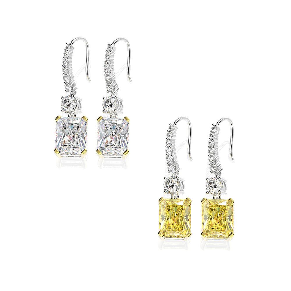 أقراط سلسلة الألماسيات مع قطعة مجوهره صفراءEarringsمجوهرات ميون
