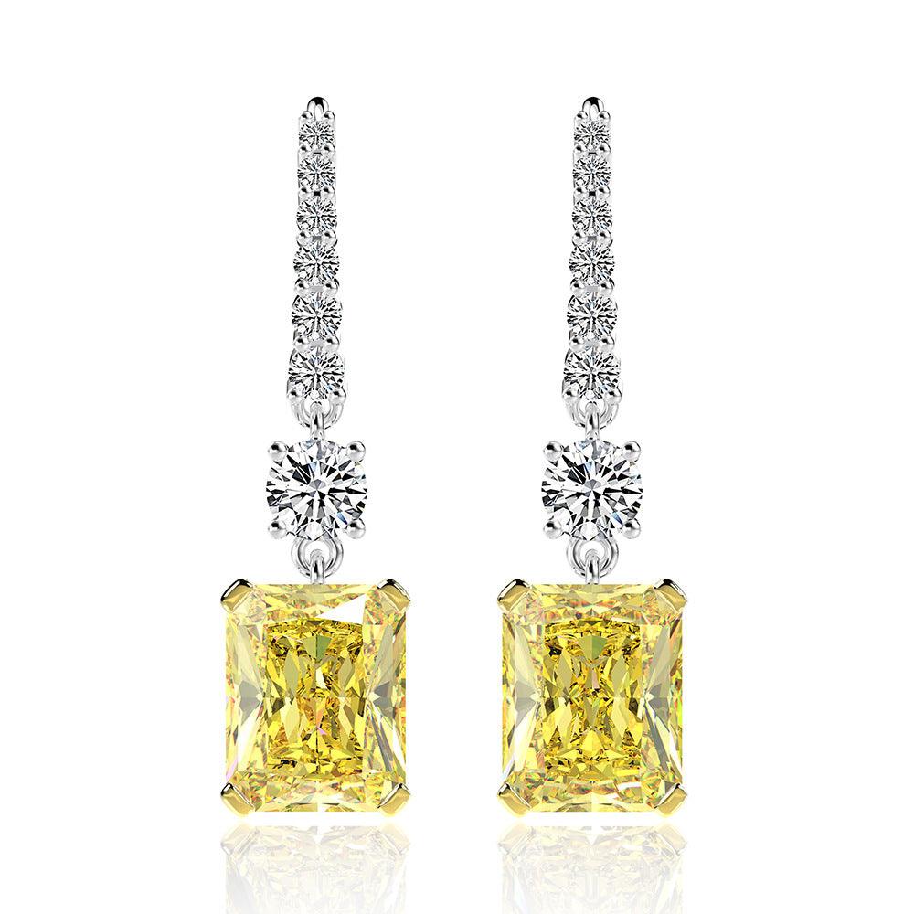أقراط سلسلة الألماسيات مع قطعة مجوهره صفراءEarringsمجوهرات ميون