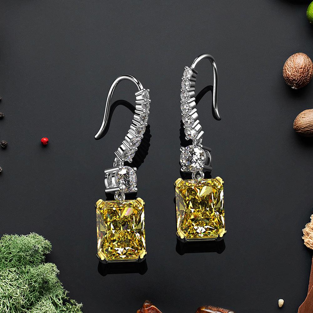 أقراط سلسلة الألماسيات مع قطعة مجوهره صفراءEarringsمجوهرات ميون