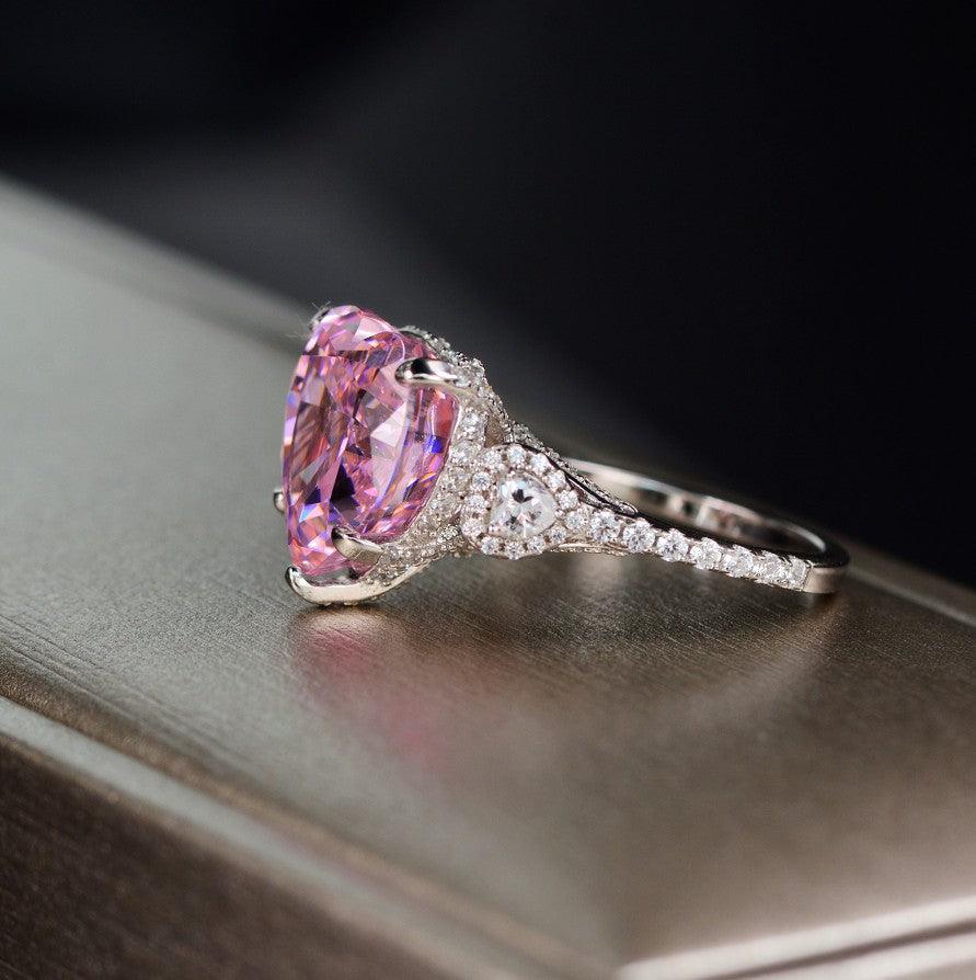 خاتم فضية عيار 925 وردي بشكل قلبRingsمجوهرات ميون