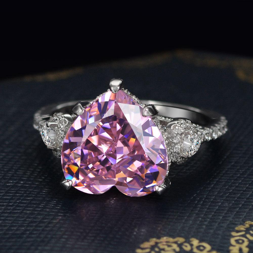 خاتم فضية عيار 925 وردي بشكل قلبRingsمجوهرات ميون