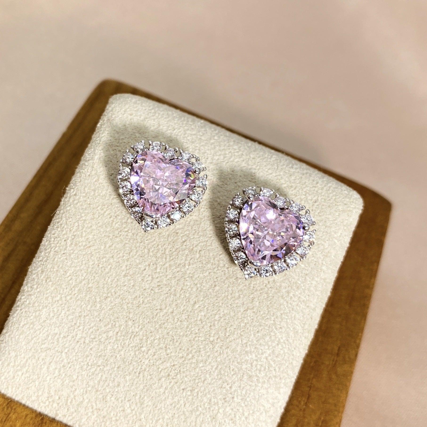 أقراط فضية عيار 925 وردي بشكل قلبEarringsمجوهرات ميون
