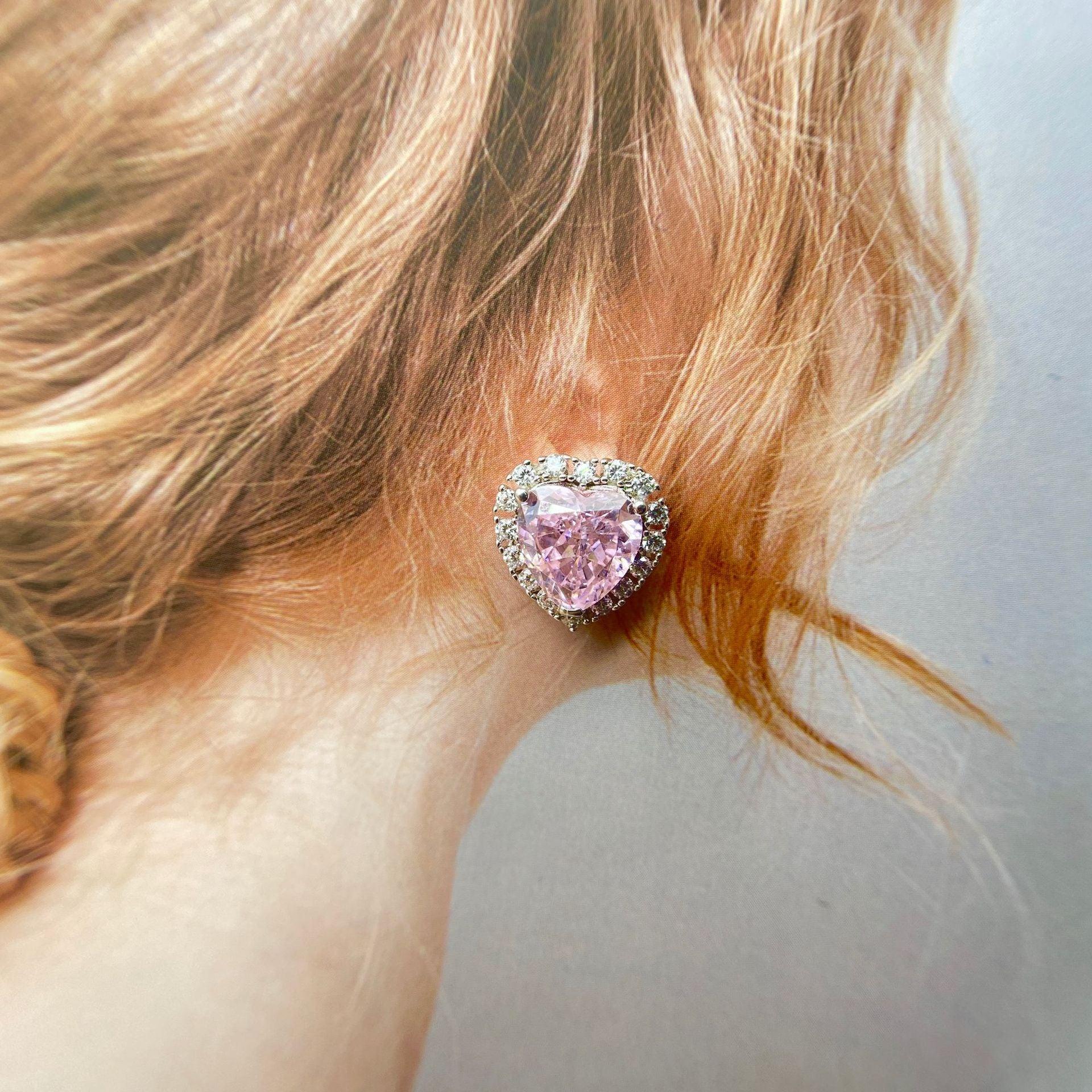 أقراط فضية عيار 925 وردي بشكل قلبEarringsمجوهرات ميون