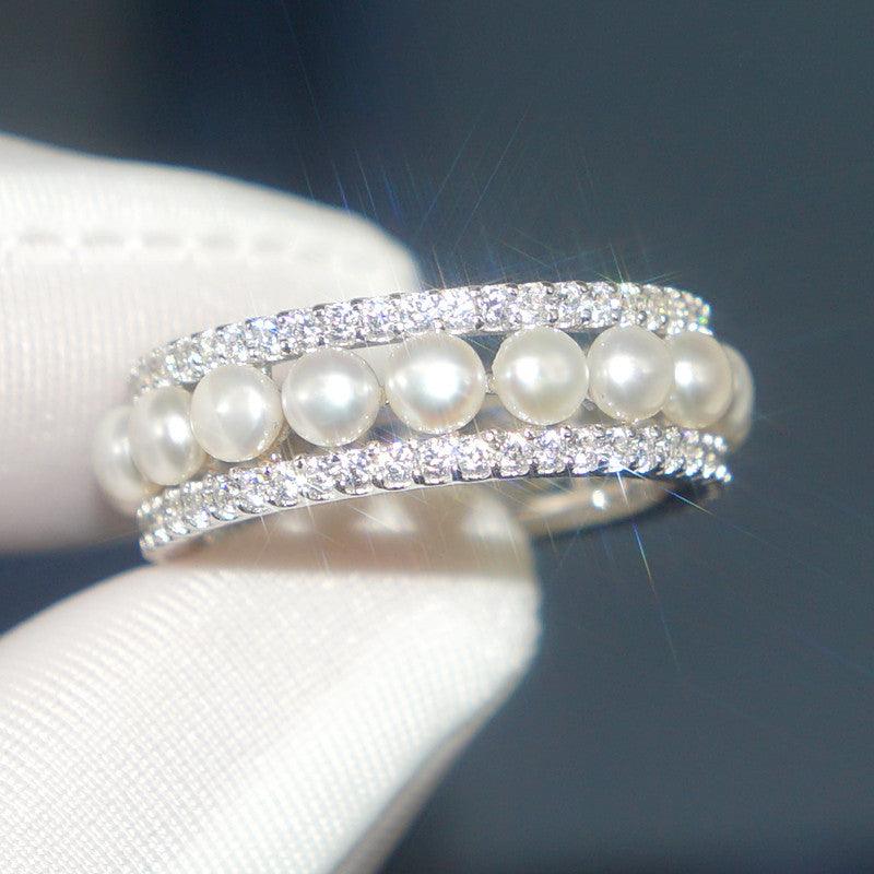 خاتم فضة من اللؤلؤ مرصعRingsمجوهرات ميون
