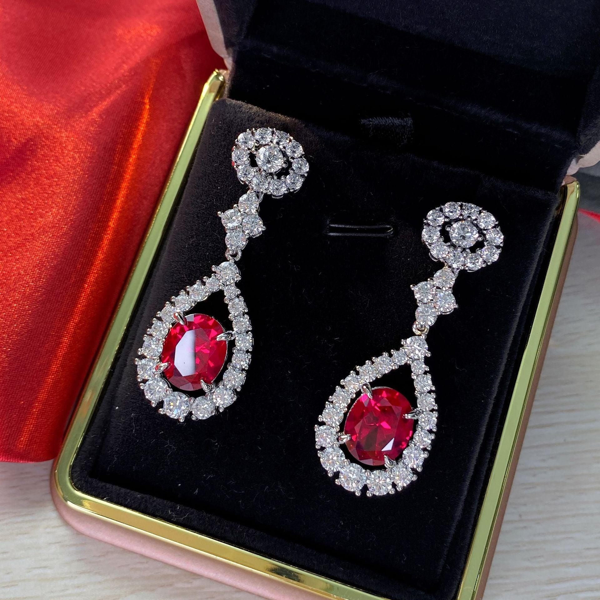 أقراط الياقوت الأحمر بشكل قطرة الماءEarringsمجوهرات ميون