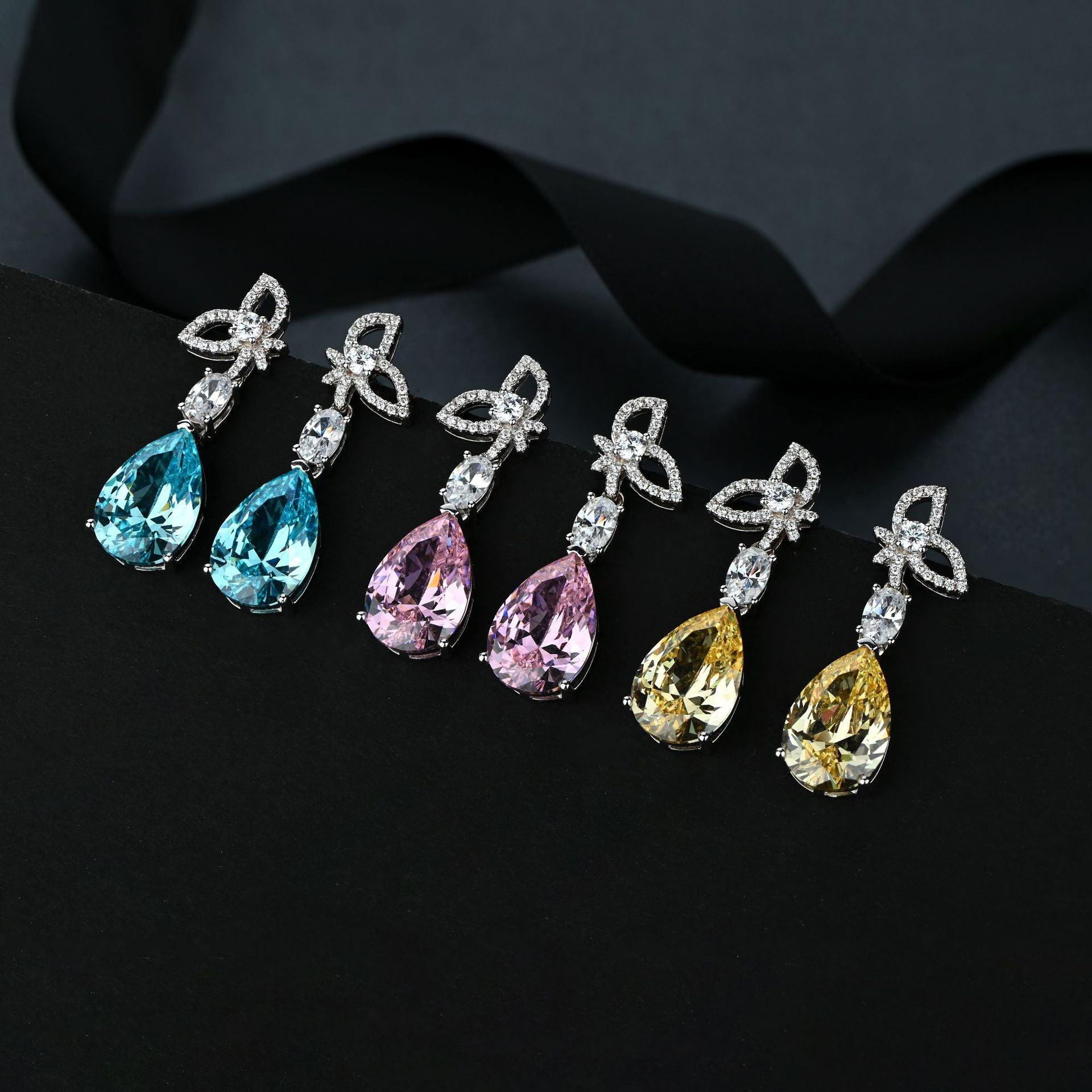 أقراط قطرات الماء الأزرق اللامع الماسيةEarringsمجوهرات ميون