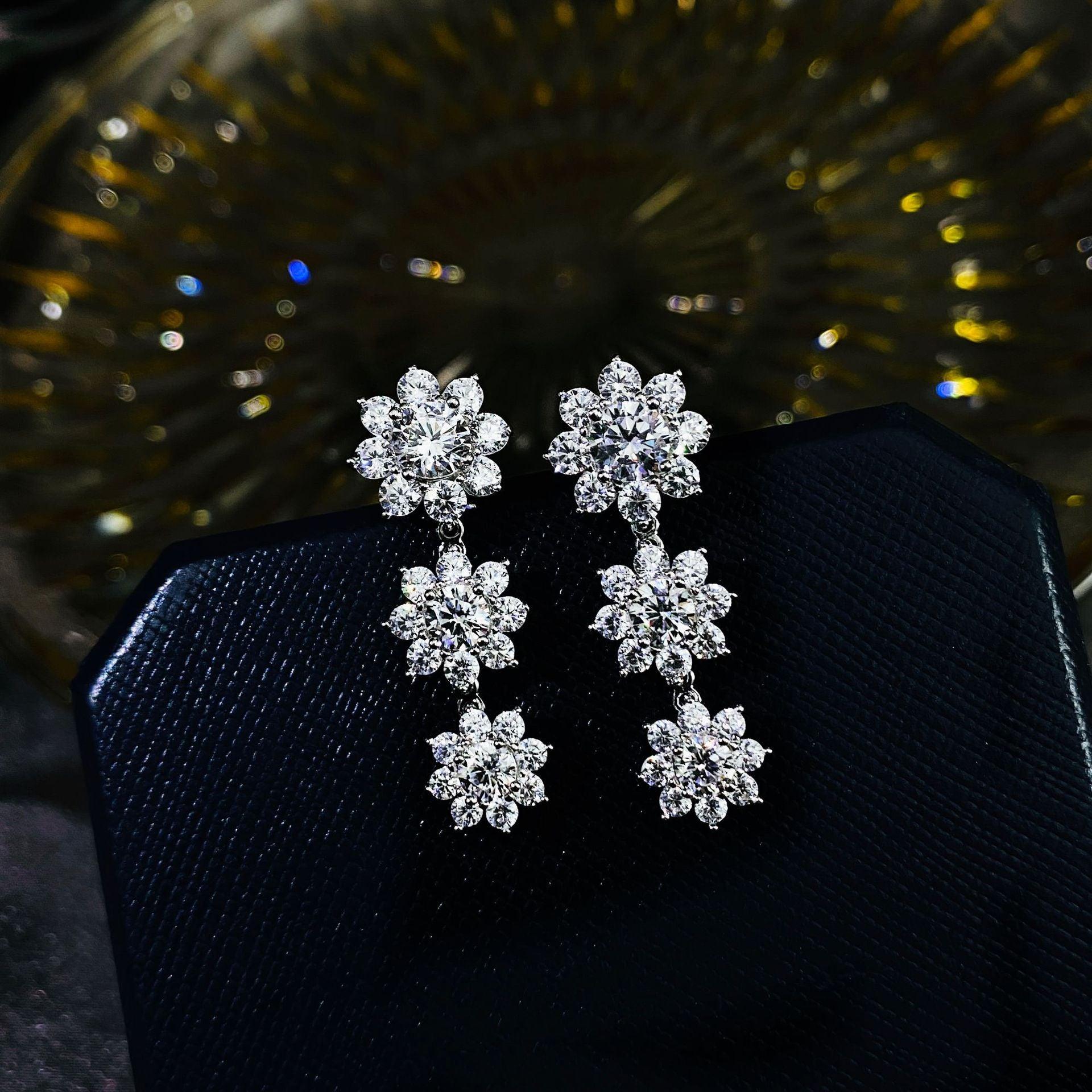 أقراط مرصعة بالماس سلسلة الأزهارEarringsمجوهرات ميون