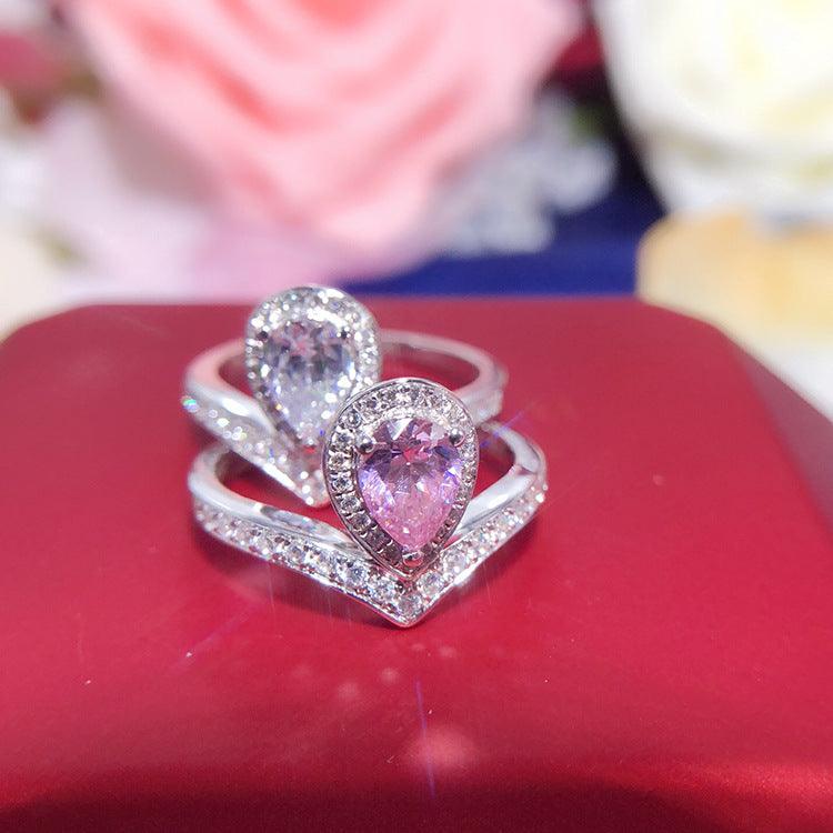 خاتم المويسانتي من الفضة عيار 925 مطلية بالذهب أبيض 18 قيراط على شكل قطرةRingsمجوهرات ميون