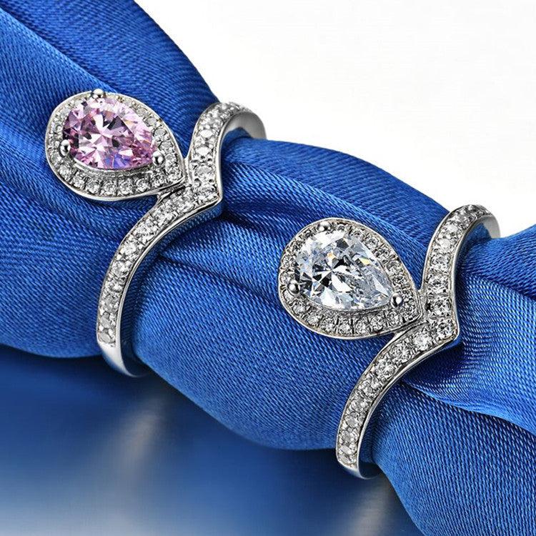 خاتم المويسانتي من الفضة عيار 925 مطلية بالذهب أبيض 18 قيراط على شكل قطرةRingsمجوهرات ميون