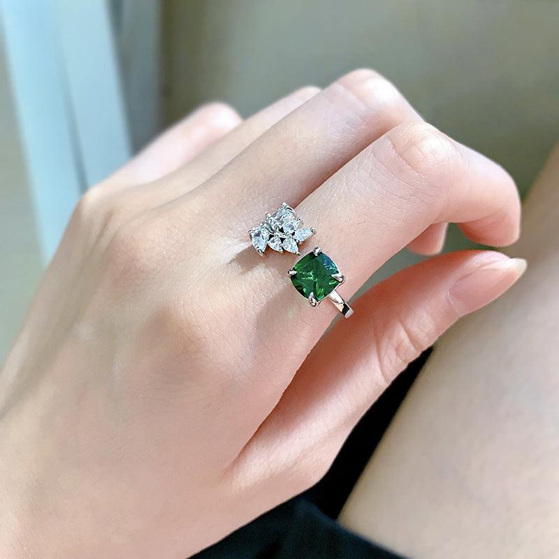 خاتم فضة ريشة الزمرد قطر 7 * 7مللي مربعةRingsمجوهرات ميون