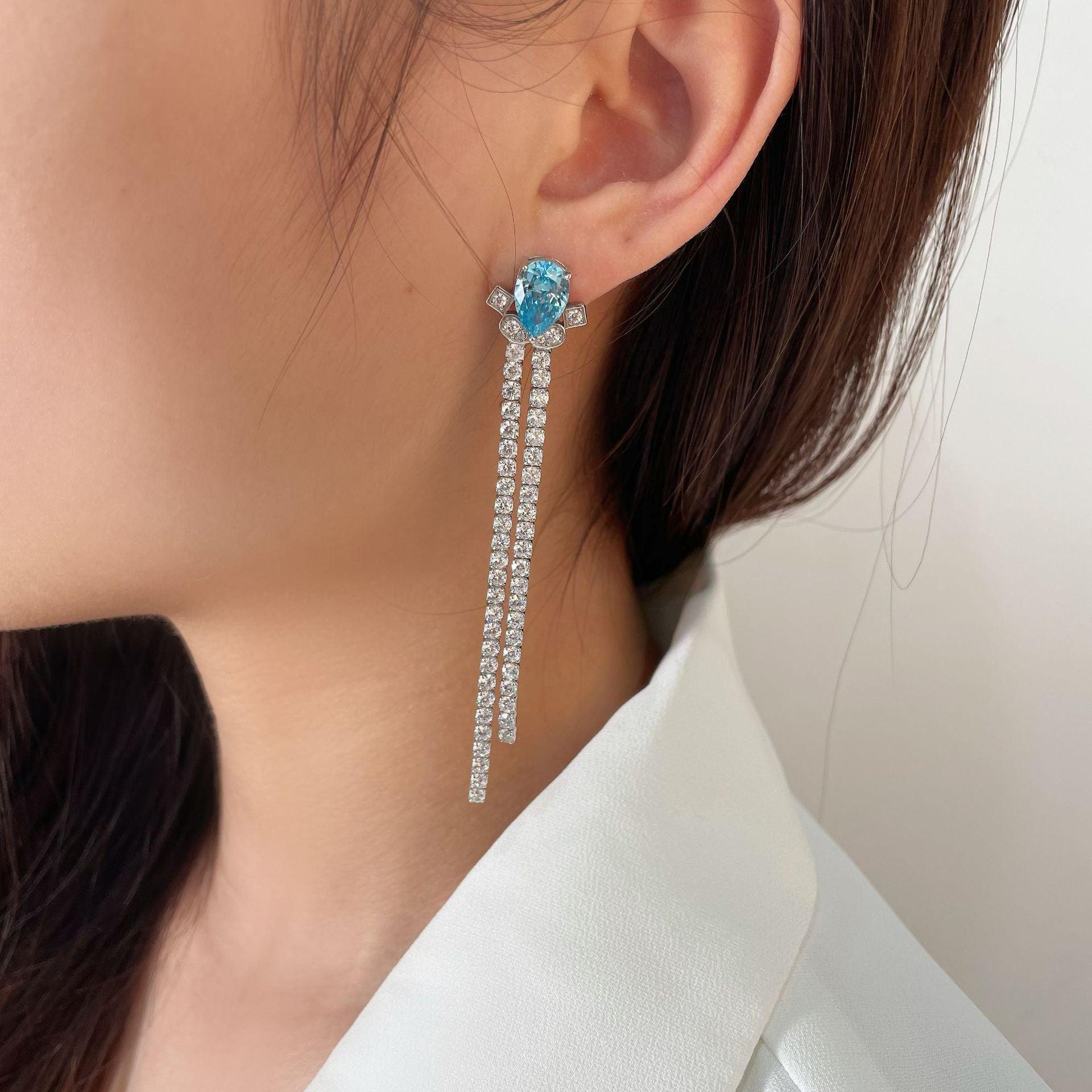 قرط البحر الأزرق طويلEarringsمجوهرات ميون