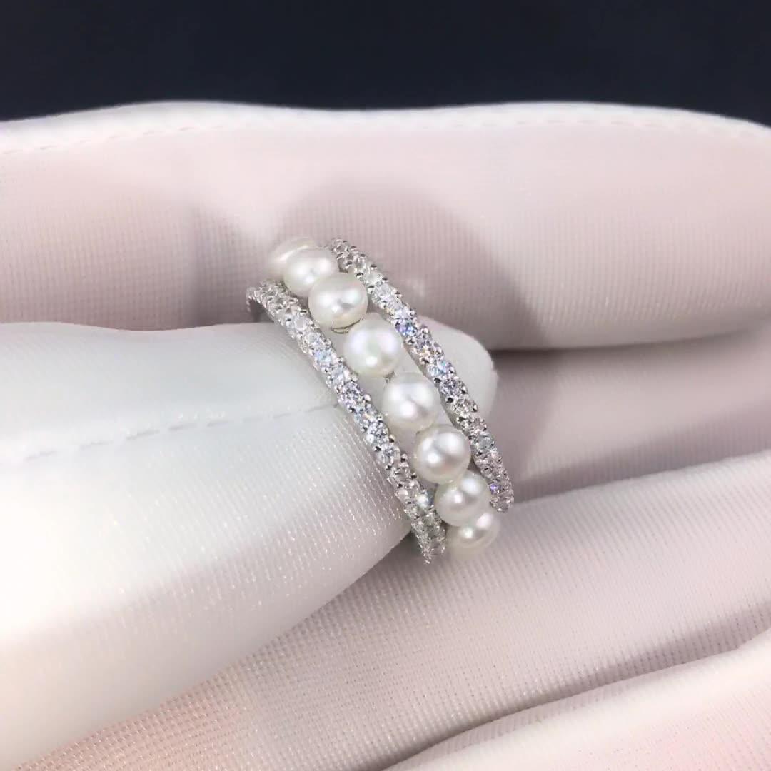 خاتم فضة من اللؤلؤ مرصعRingsمجوهرات ميون