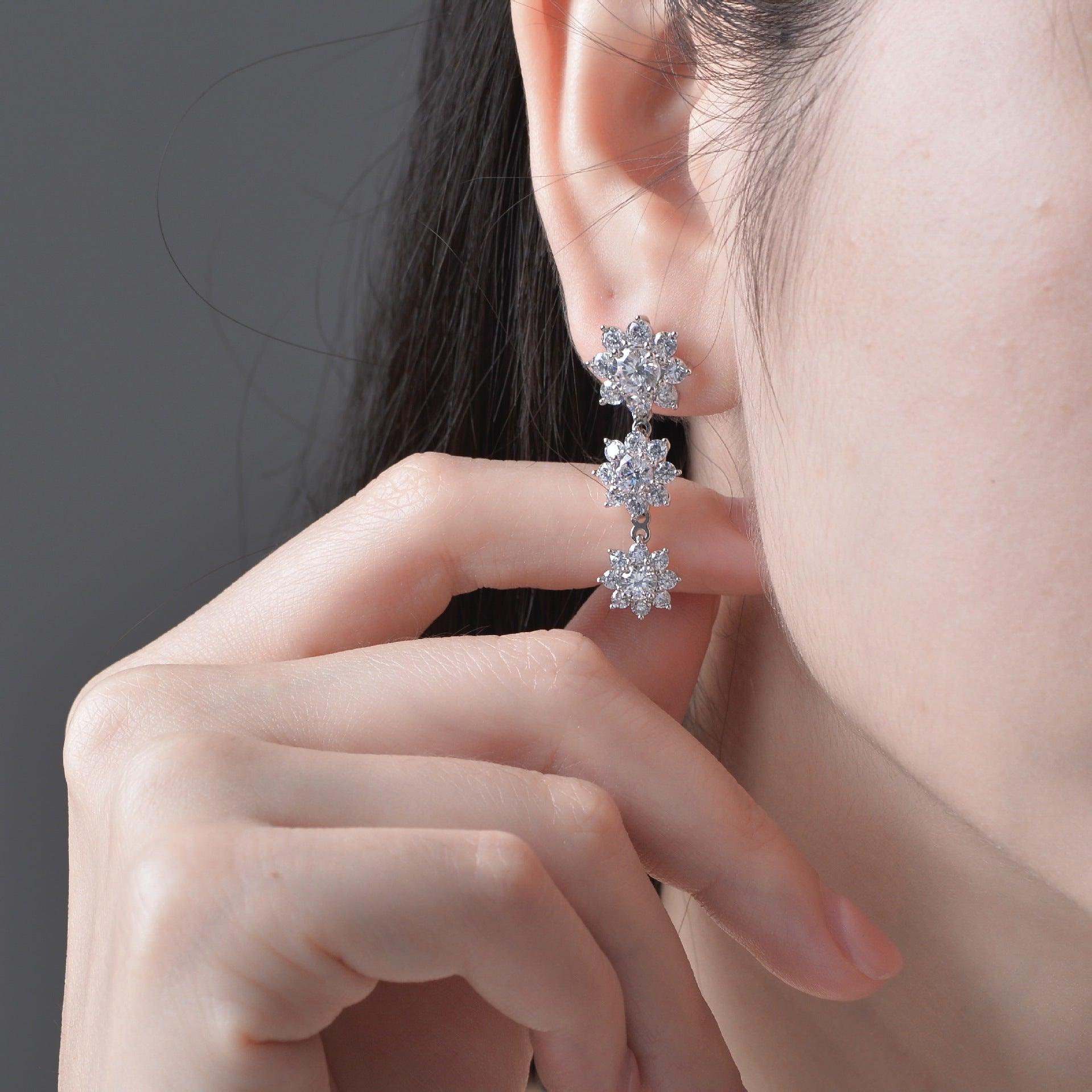 أقراط مرصعة بالماس سلسلة الأزهارEarringsمجوهرات ميون