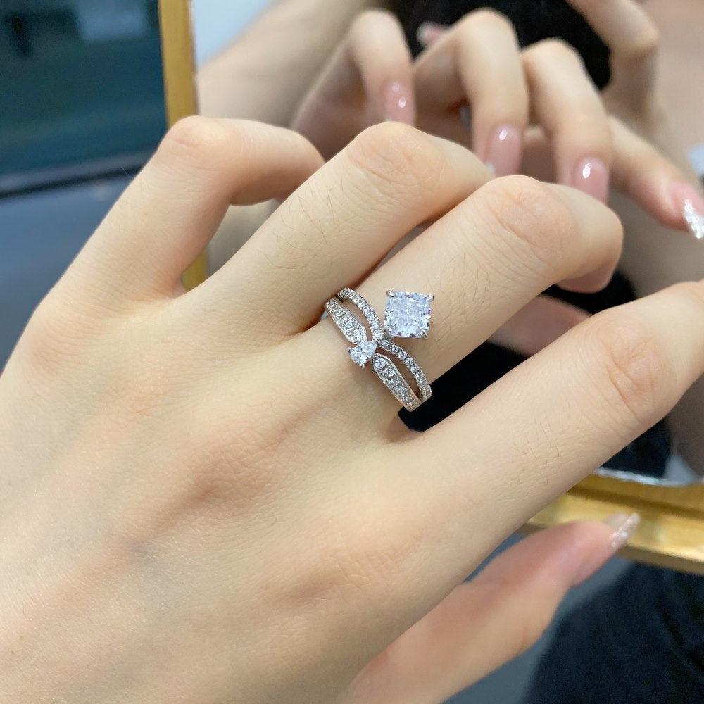 خاتم فضة نسائي مزدوج 1.5 قيراط مربعRingsمجوهرات ميون
