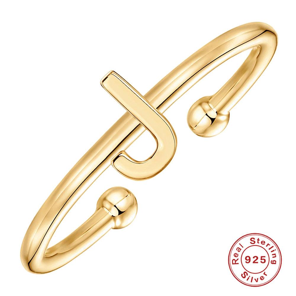 خاتم الحروف 26 حرفًا  لامعة من فضة الإسترليني مطلي ذهبRingsمجوهرات ميون
