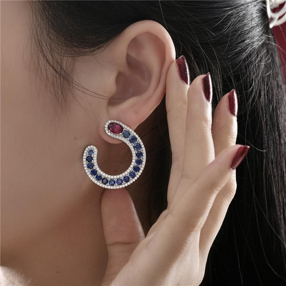 قرط فاخر فضة بشكل ثعبانEarringsمجوهرات ميون