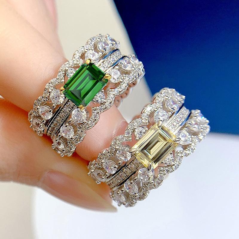 خاتم فضة مرصعة بالماس  فاخر - صف مزدوج  من الالماسRingsمجوهرات ميون