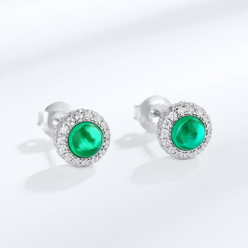 فضة أقراط الزمرد المستديرةEarringsمجوهرات ميون