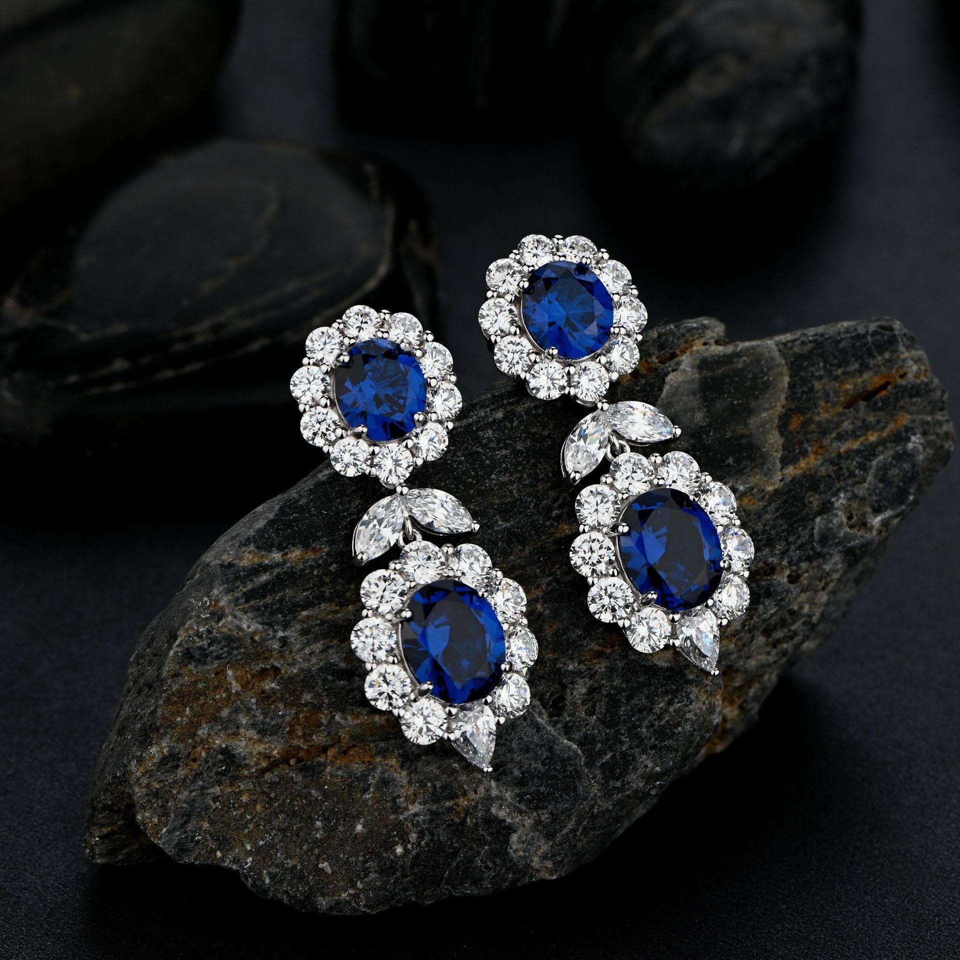قرط ياقوتي أزرق ريتروEarringsمجوهرات ميون