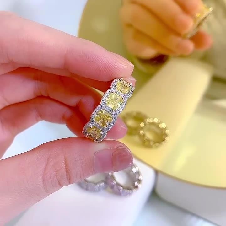 خاتم مربعات الماسي فاخر من الفضة الإسترلينيRingsمجوهرات ميون
