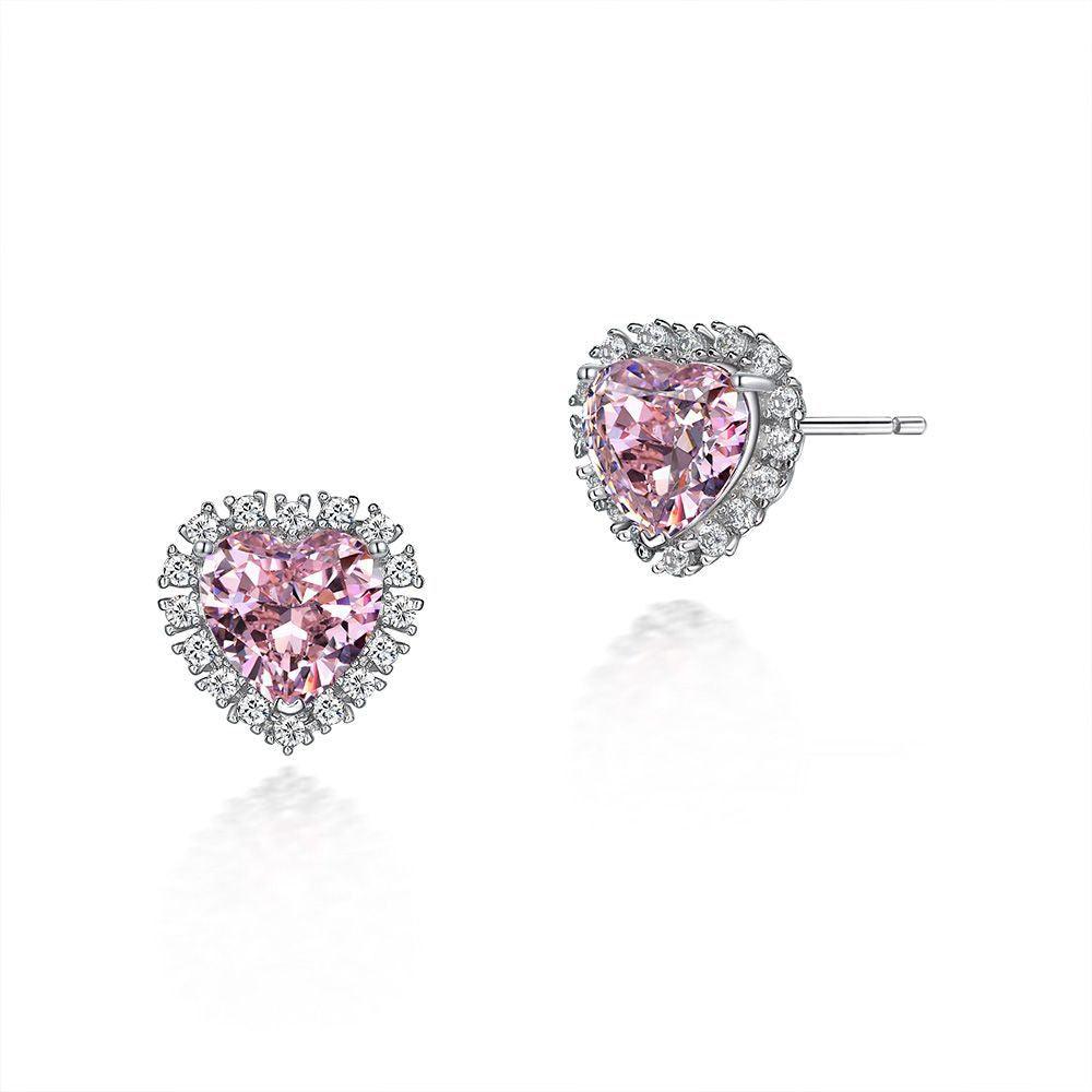 أقراط فضية عيار 925 وردي بشكل قلبEarringsمجوهرات ميون