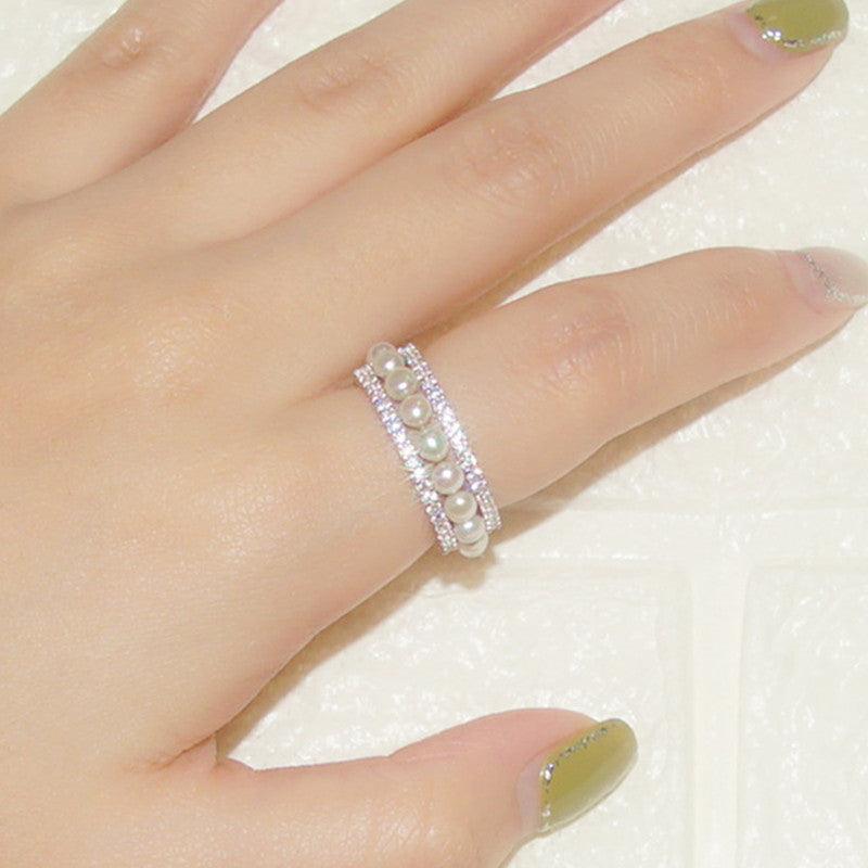 خاتم فضة من اللؤلؤ مرصعRingsمجوهرات ميون