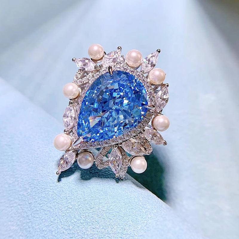 خاتم قطرة الماء مطعمة خاتم اللؤلؤRingsمجوهرات ميون