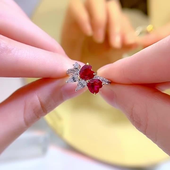 خاتم على شكل قلب حب حمامة  أحمر 6 * 6Ringsمجوهرات ميون