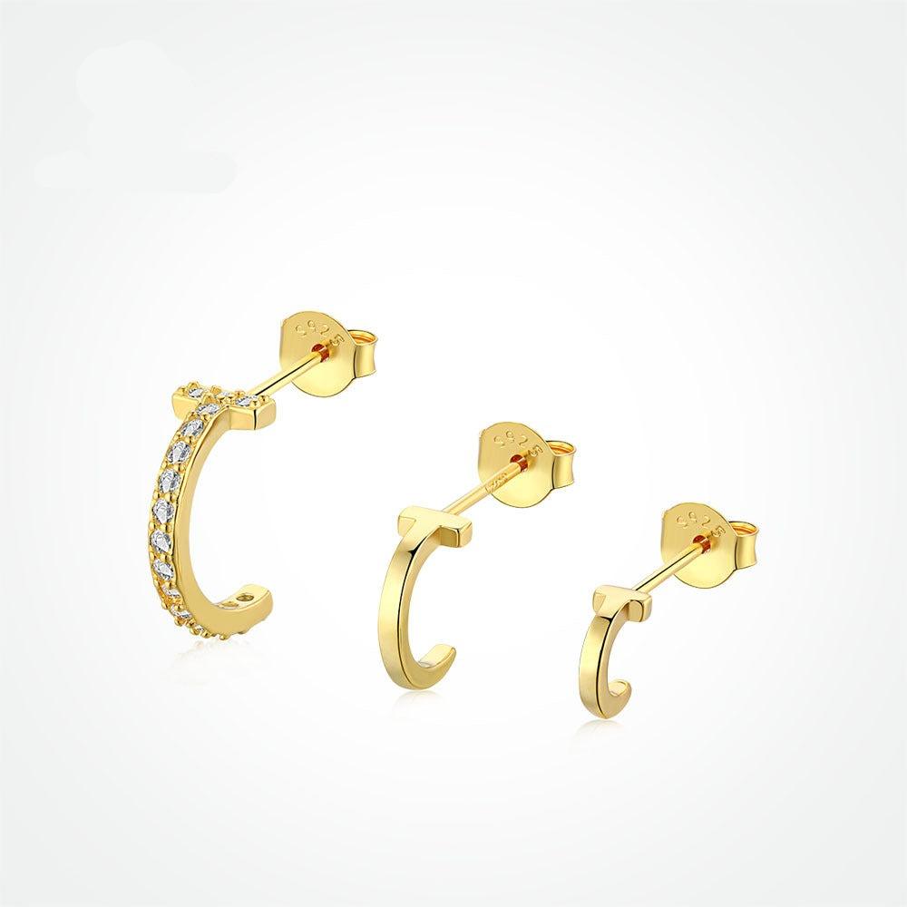 أقراط ثلاثية من الفضة مطلية بذهب 18k عالية الجودةEarringsمجوهرات ميون