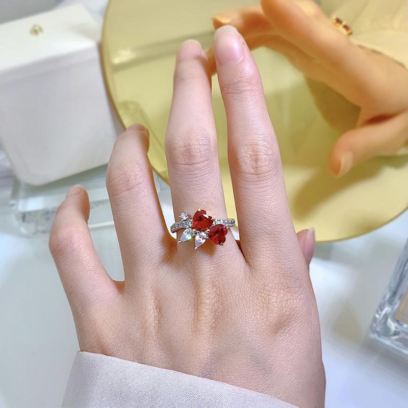 خاتم على شكل قلب حب حمامة  أحمر 6 * 6Ringsمجوهرات ميون