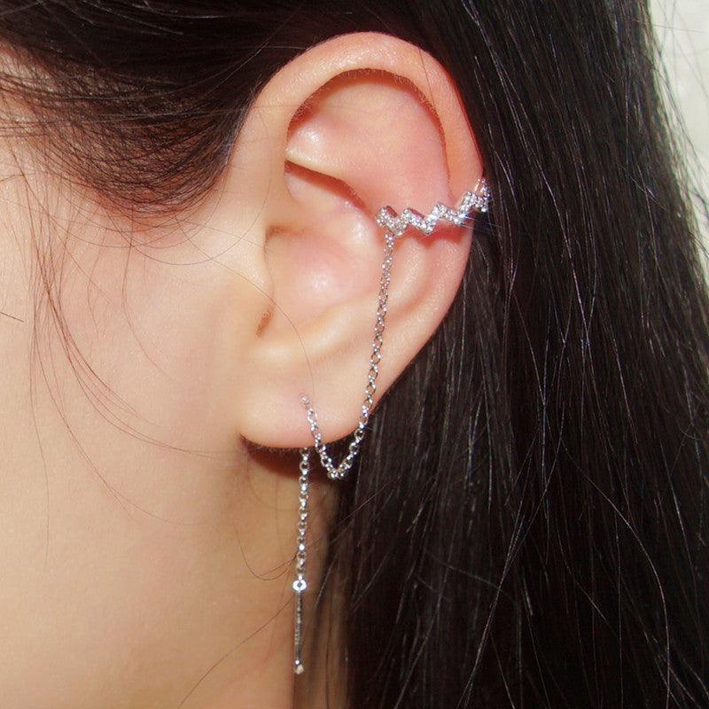 أقراط طويلة شكل موجة مائيةمرصع بالألماسEarringsمجوهرات ميون