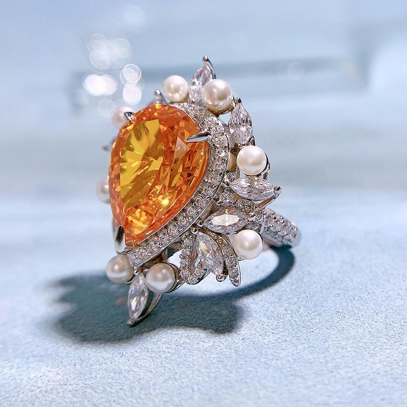 خاتم قطرة الماء مطعمة خاتم اللؤلؤRingsمجوهرات ميون