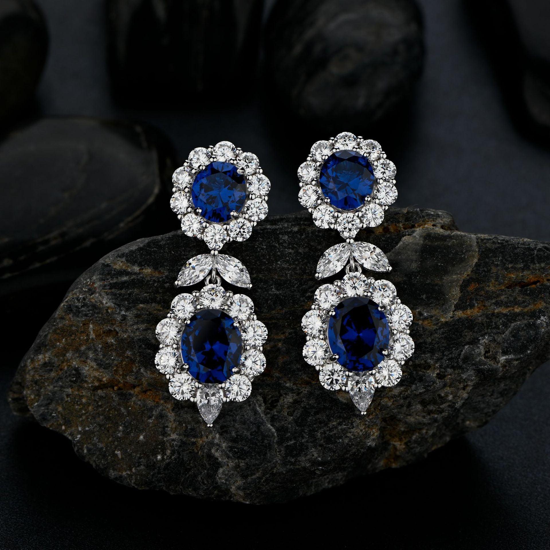قرط ياقوتي أزرق ريتروEarringsمجوهرات ميون