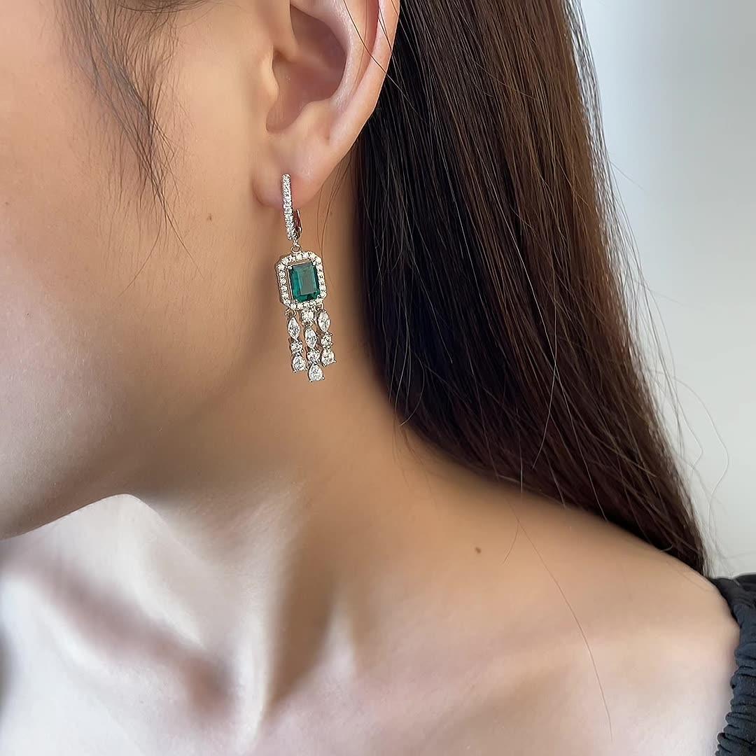 أقراط الزمرد على شكل سلسلةEarringsمجوهرات ميون