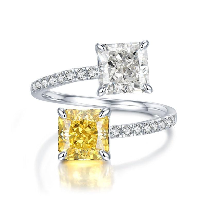 خاتم مفتوح بحجرين من الماس عالية الكربون الماس 7 * 7Ringsمجوهرات ميون
