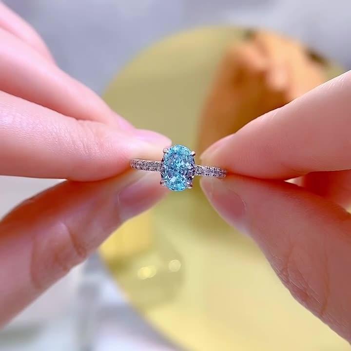 خاتم الماس البحر الأزرق  6 * 8 بيضاويRingsمجوهرات ميون