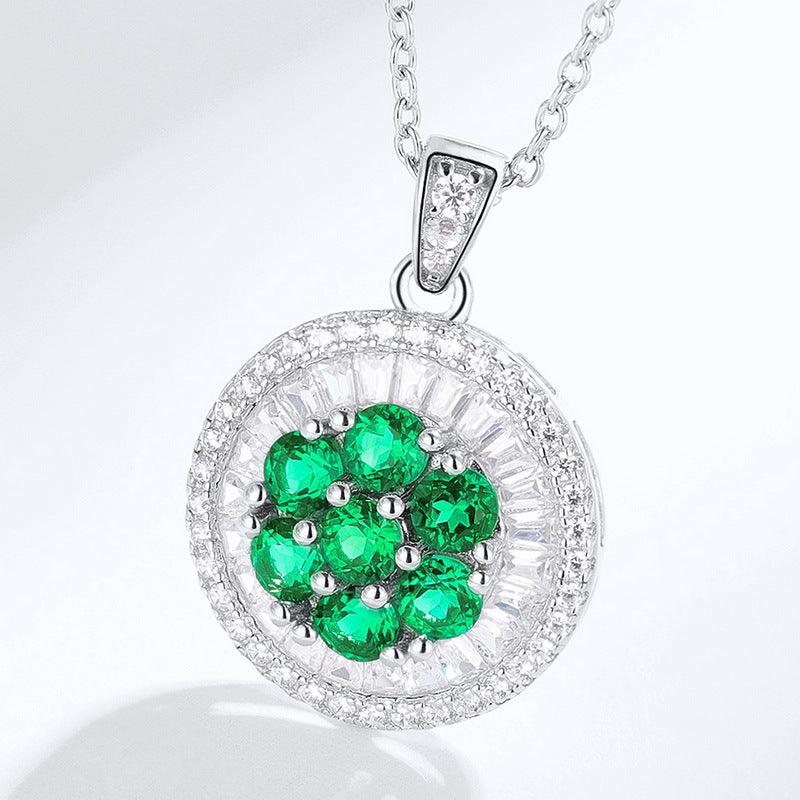 عقد قرص الزمرد من الفضةNecklaceمجوهرات ميون