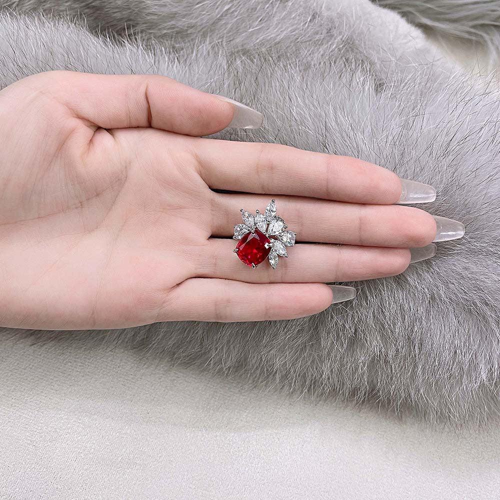 خاتم حمامة الياقوت من الفضة الراقية والماس المويسانتيRingsمجوهرات ميون