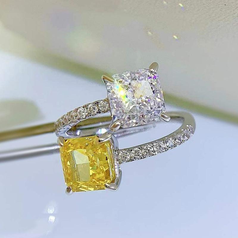 خاتم مفتوح بحجرين من الماس عالية الكربون الماس 7 * 7Ringsمجوهرات ميون