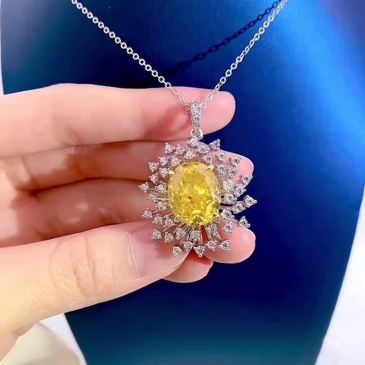 قلادة زهرة الجليد من الفضة عالية الكربون الماس الأصفرNecklacesمجوهرات ميون