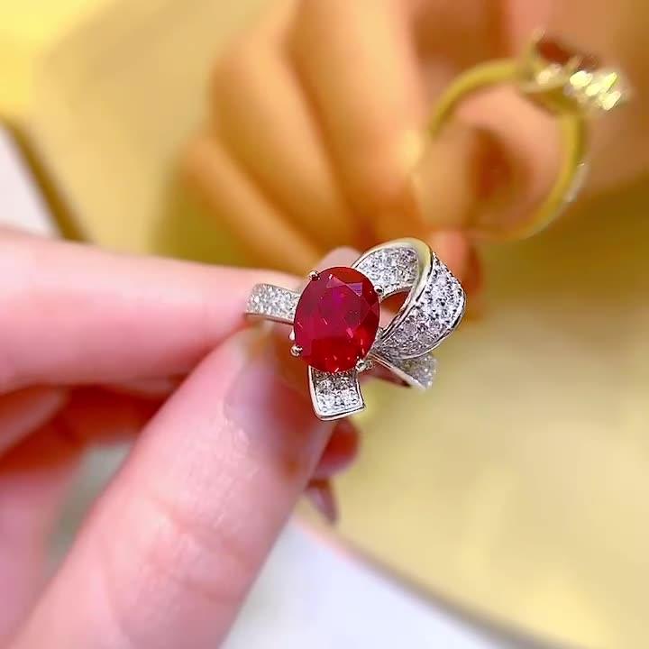 خاتم من الياقوت مرصع بحلقة ريترو 7 * 9 بيضاوية فاخرةRingsمجوهرات ميون