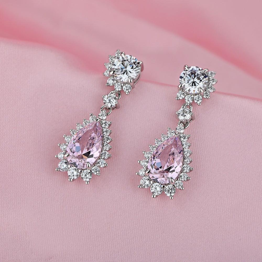 قرط قطرات الماء المرصعة بالماس الورديEarringsمجوهرات ميون