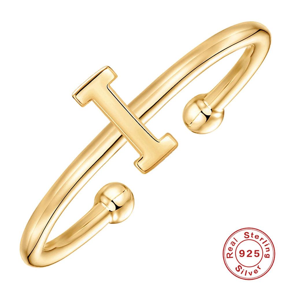 خاتم الحروف 26 حرفًا  لامعة من فضة الإسترليني مطلي ذهبRingsمجوهرات ميون