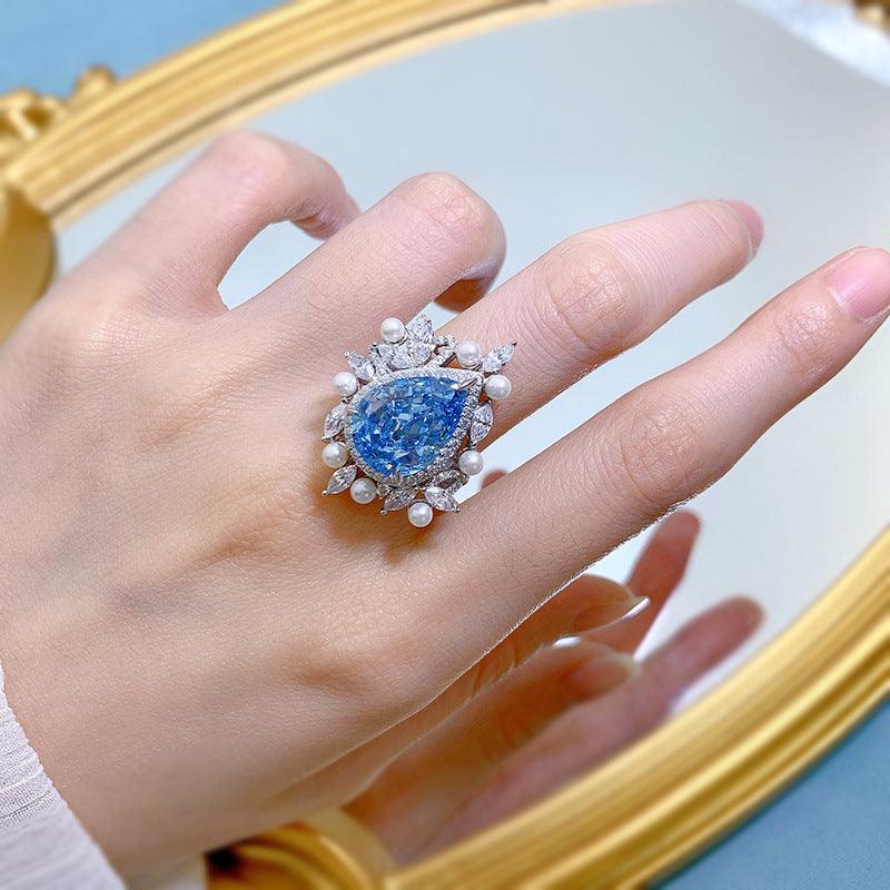 خاتم قطرة الماء مطعمة خاتم اللؤلؤRingsمجوهرات ميون