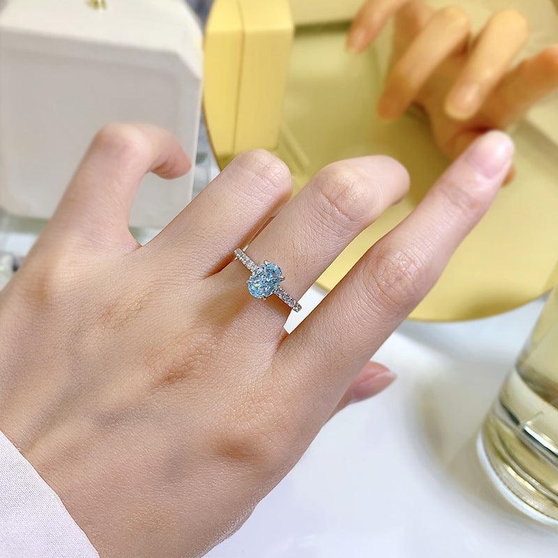خاتم الماس البحر الأزرق  6 * 8 بيضاويRingsمجوهرات ميون