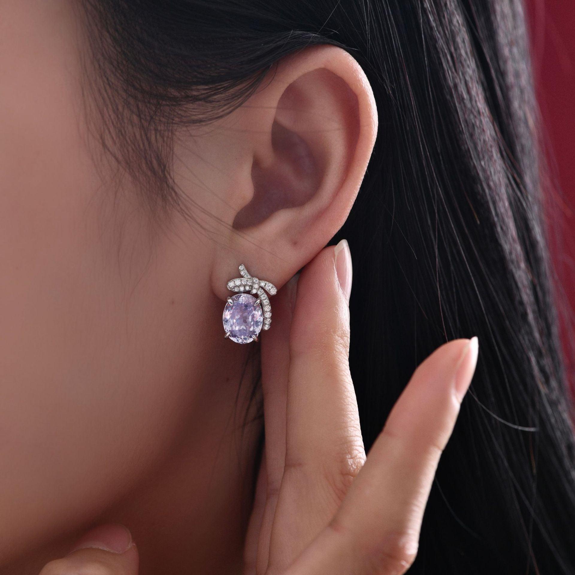 أقراط الماس اللوتس الأرجوانيEarringsمجوهرات ميون