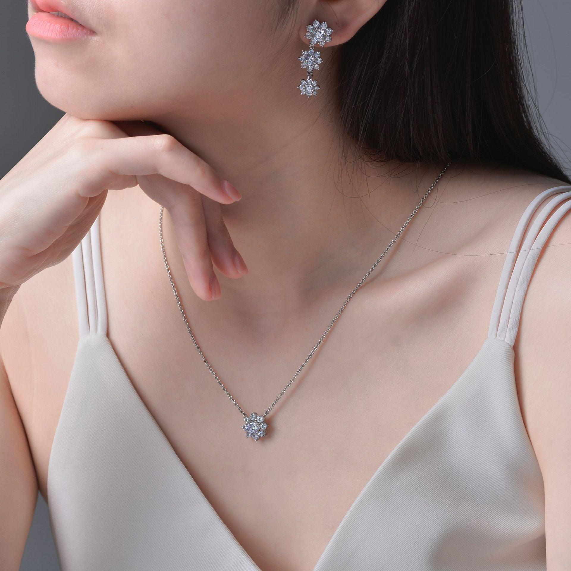 أقراط مرصعة بالماس سلسلة الأزهارEarringsمجوهرات ميون